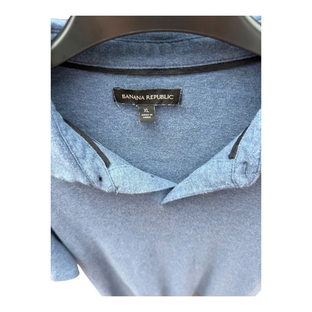 Banana Republic Men XL Blue Heathered Short Sleeve Polo Shirt Jersey Knit Casual